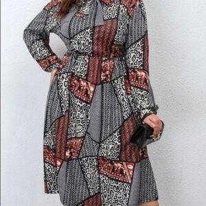 Plus Chevron and Leopard Print tie neck Dress. Multicolor. Size 18/3x Shein.